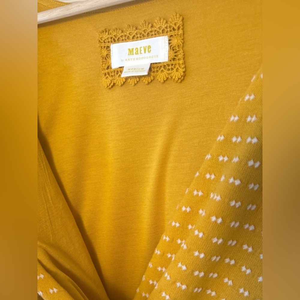 MAEVE by Anthropologie Malta Wrap Dress Mustard Yellow Dot Belted Size M - Picture 8 of 13